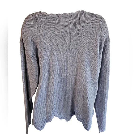 Sweater Bee Women Large Vintage 80s Knit Sweater Lavender Ramie Beaded Floral - Picture 4 of 7